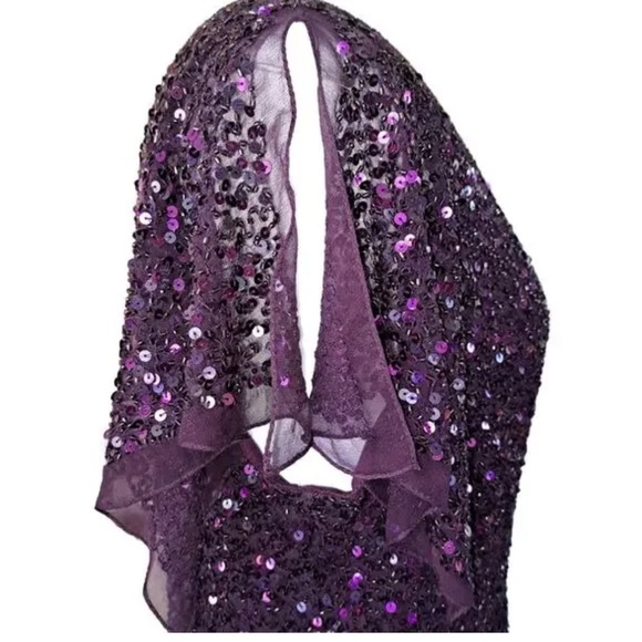 ADRIANNA PAPELL Silk Sequin Purple V Neck Formal Dressy Cocktail Top LG Wedding - Picture 5 of 17